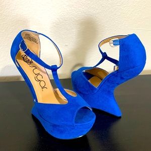 Sugar brand T-strap sandal/wedge heel. Size 7, only worn once